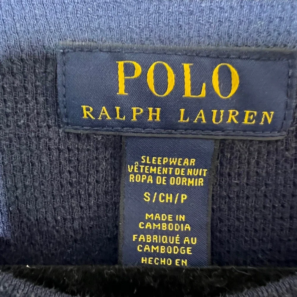 Polo Ralph Lauren Mens Navy‎ Blue Waffle Knit Thermal Long Sleeve Sleep Shirt S